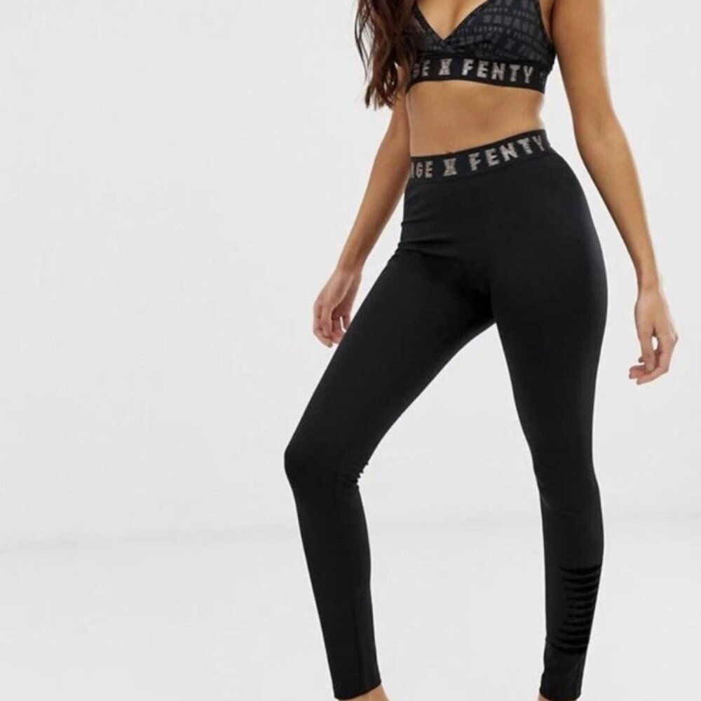Savage x Fenty Black High-Waist Logo Band Leggings Size S - Picture 2 of 11
